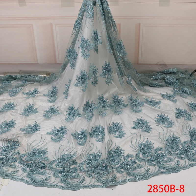 High Quality 3D Handmade Beads Tulle Lace Fashion Wedding Lace African Lace Fabric with Beads for Women KS2850B-6