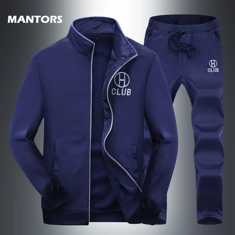 

2019 New Casual Tracksuit for Men Solid Long Sleeve Sets Spring Autumn Men's Sweat Suits Zipper Sweatshirt+Pants Fleece Outfits
