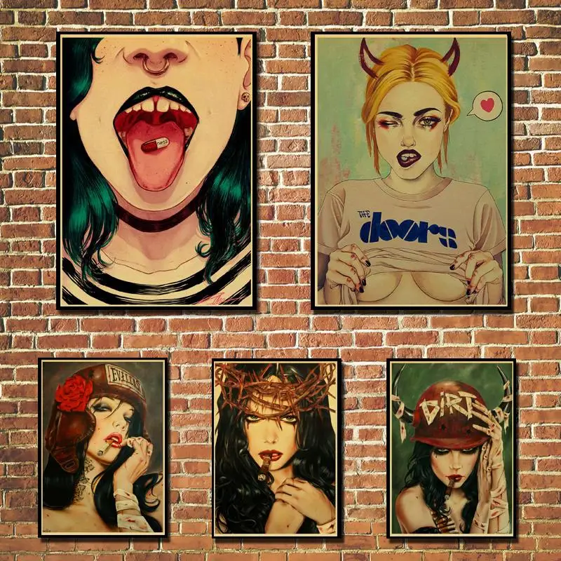 Vintage Paper Poster  The Sexy Girl Wall Painting High Quality Poster Print Decorative Home Decoration