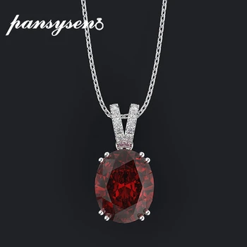 

PANSYSEN Vintage Red Ruby Pendant Necklaces Real 925 Sterling Silver Gemstones Fine Jewelry Necklace for Women With Chain