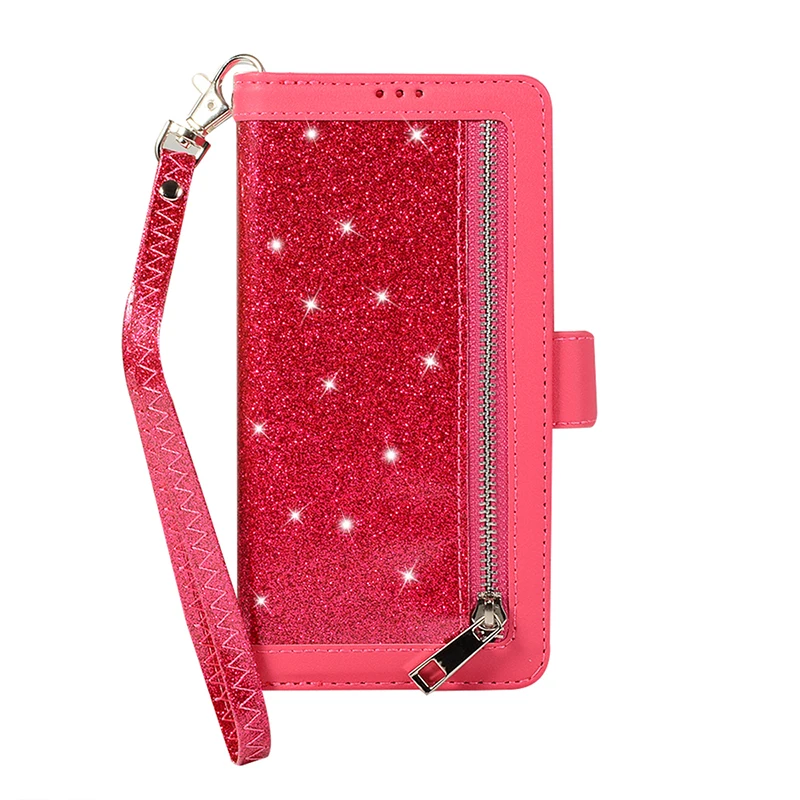Из искусственной кожи кошелек с блестками Книга чехол для Samsung Galaxy S8 S9 плюс S10 5G S10e Note 9 8 A6 A8 A7 J4 J6 A30 A70 A50 чехол - Цвет: Hot Pink