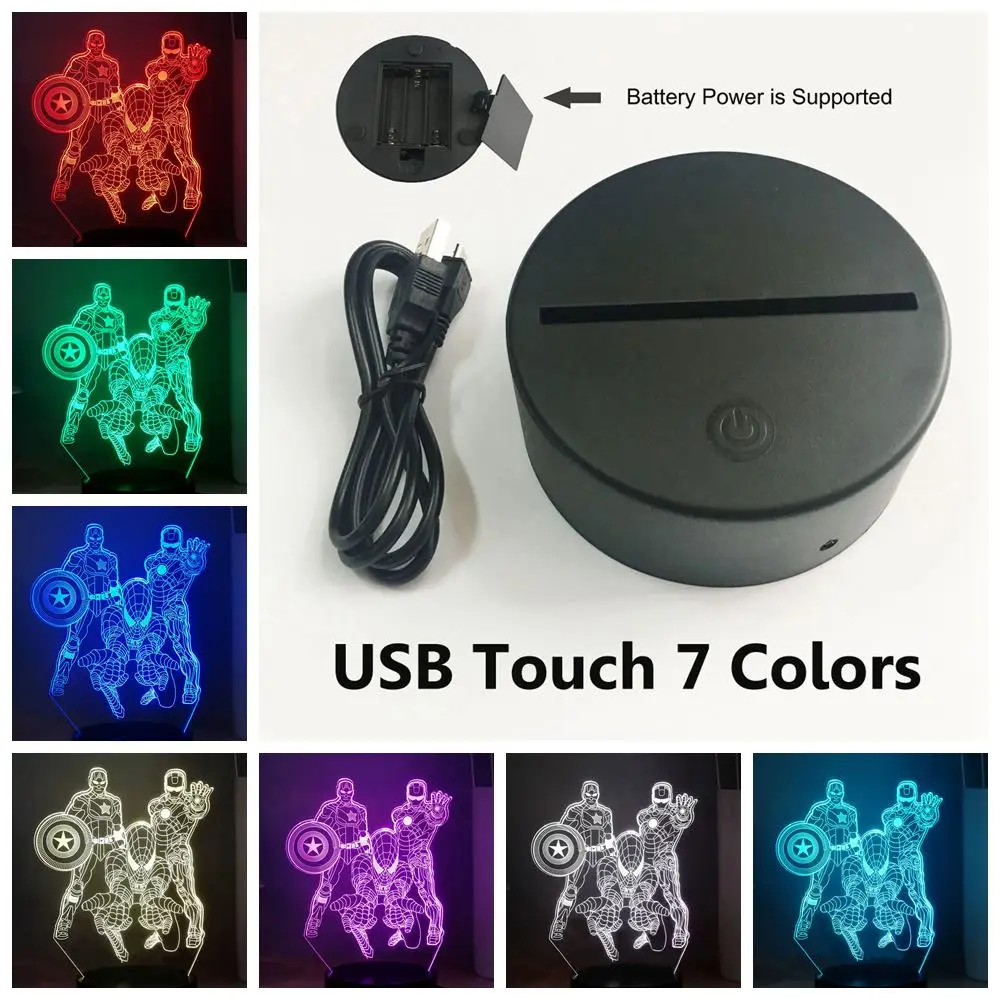 USB Touch 7 colors Настольная лампа с изображением Железного человека, Человека-паука, Капитана Америки, фанатов комиксов Marvel, лучший подарок, светодиодный прикроватный Ночной светильник - Испускаемый цвет: USB Touch 7 colors