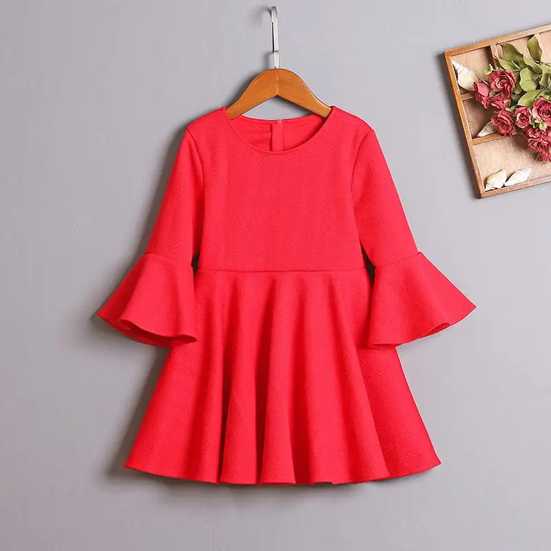 Mom Girls Red Dress Mother Daughter Flare Sleeve 2020 Spring Mommy Girl Matching Twinning Party Family Look Outfits | Мать и ребенок