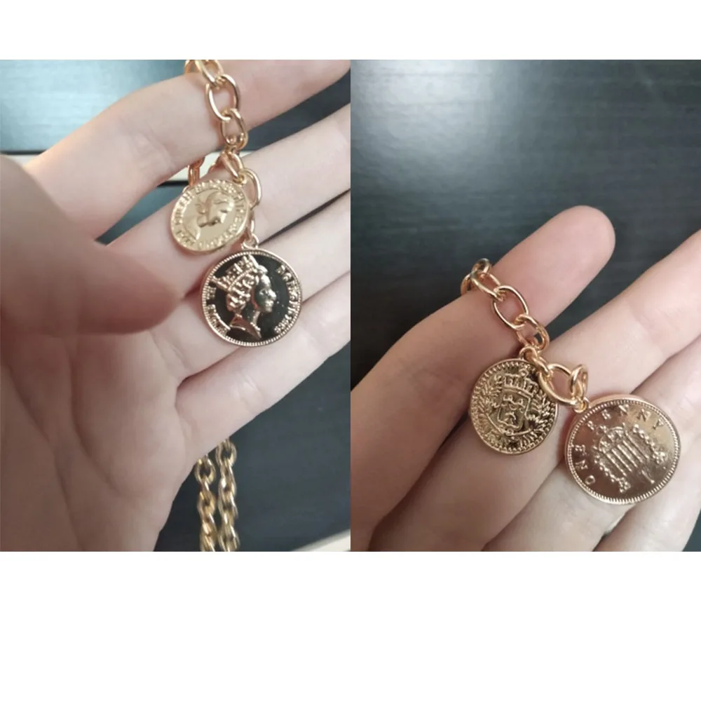 Модный золотой цвет две монеты широкая цепочка колье ожерелье для женщин Девушка