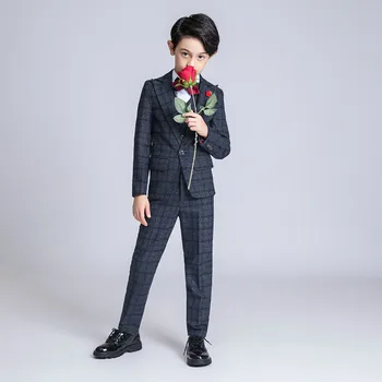 

YuanLu 5PCS New Kids Suit For Boy Wedding Blazer Coat Formal Suits Blazer Vest Pants lattice Suits Children Clothes