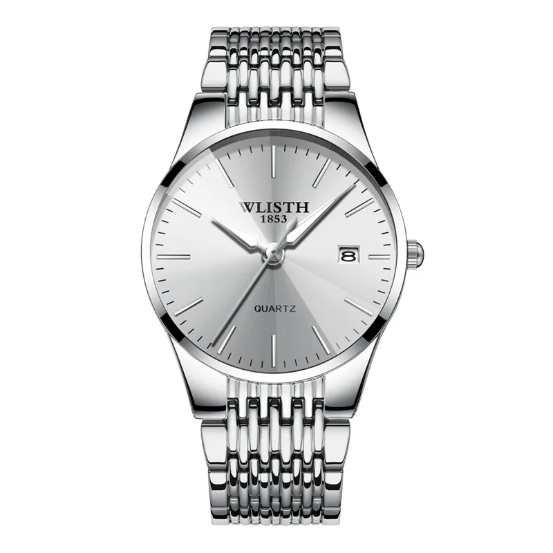 Men Silver White Модные парные часы, простые деловые женские часы, водонепроницаемые мужские часы, черные ультратонкие часы для влюбленных, sevgili saati montre - Цвет: Men Silver White
