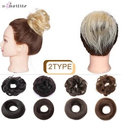 S-noilite 2Type Curly and Straight Human Chignon Donut Hairpiece Elastic Rubber Band Human Hair Bun Hair Pieces Hair Extension