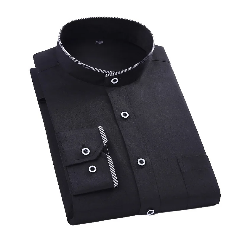 Men Shirt Mandarin Collar Long Sleeved Classical Solid Shirt Men Slim Fit Dress Business camisa masculina DS089 dress shirts men casual shirts