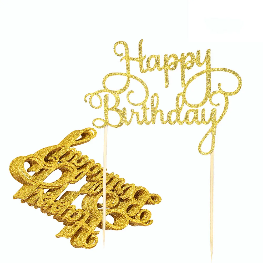 

Gold Silver Glitter Happy Birthday Cake Cupcake Toppers for Kids Baby Shower DIY Party Cake Top Insert Flag Cake Decoration