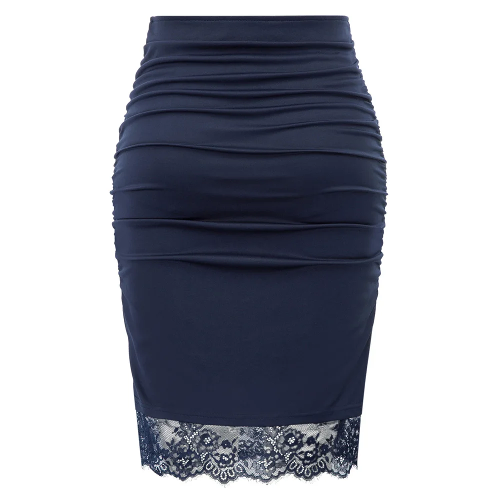 Женская тонкая юбка с кружевным подолом, юбка-карандаш с рюшами и эластичной талией, облегающая бедра, сексуальная элегантная женская