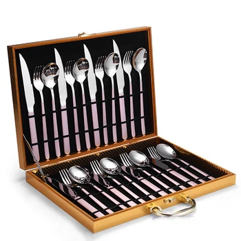

24 Pcs Stainless Cutlery Set Silver Gold Western Steak Knife Fork Metal Tableware Reusable Luxury Home Wedding Dinnerware KK60CJ