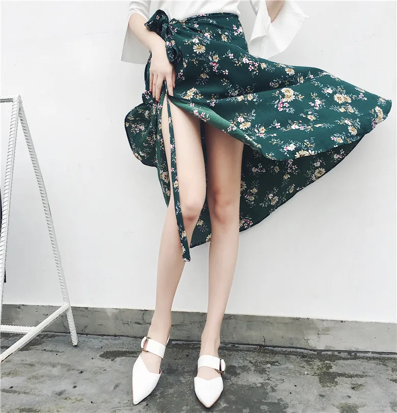 9 Богемная Высокая талия цветочный принт летние юбки женские s Boho Асимметричная шифоновая юбка макси длинные юбки для женщин - Цвет: 9