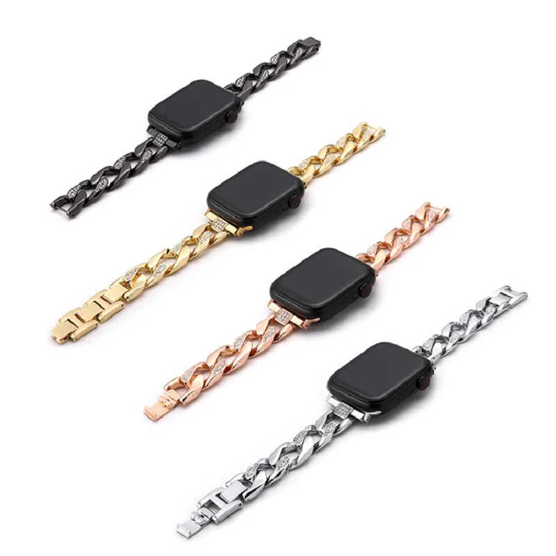 Metal Diamond Bracelet Chain Smart Watch Strap Stainless Steel Bracelet for Watch 1/2/3/4/5/6