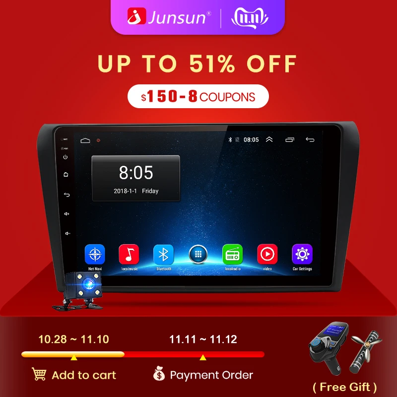 Discount Junsun V1 2G+32G Android 9.0 DSP Car Radio Multimedia Video Player For Mazda 3 2004-2009 Mazda3 Navigation GPS 2 din DVD 0