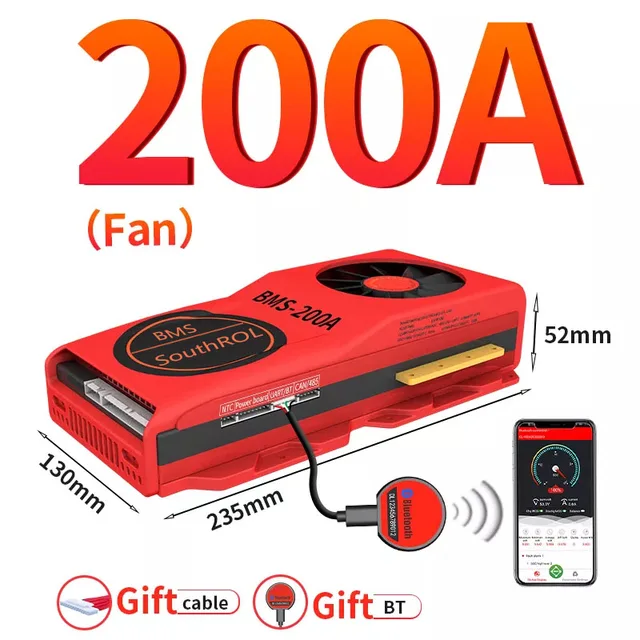 Smart BMS 4S LiFePo4 12V 24V 36V 48V 30A~500A Li-Ion LTO 3S 7S 8S 10S 12S 13S 16S 24S bms balance board bluetooth APP for solar 200A-Fan