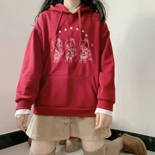 Красный Kawaii Свободная Толстовка для женщин Harajuku Лолита девушка аниме графические толстовки Японский Винтаж Пуловеры с длинными рукавами