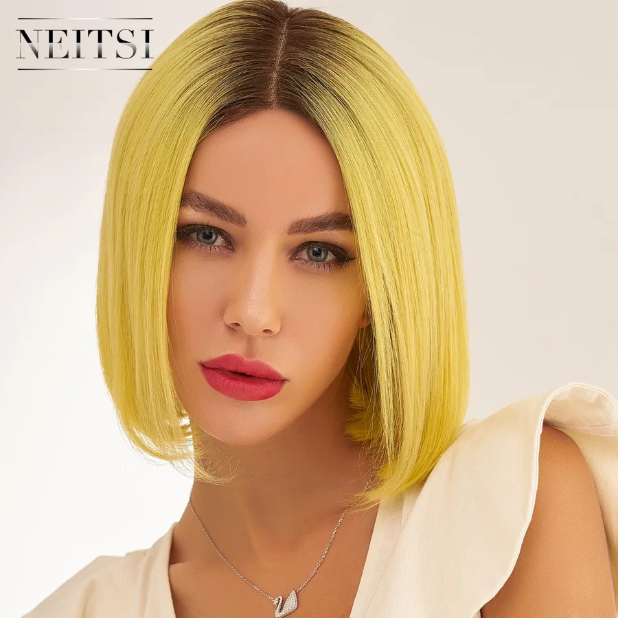 NEON Neitsi предварительно сорванные половина шнурка Remy человеческие волосы боб парики натуральный волос короткий парик 1" 12" 150% Denisty 130 г/шт. неоновый цвет Омбре - Цвет: NEON