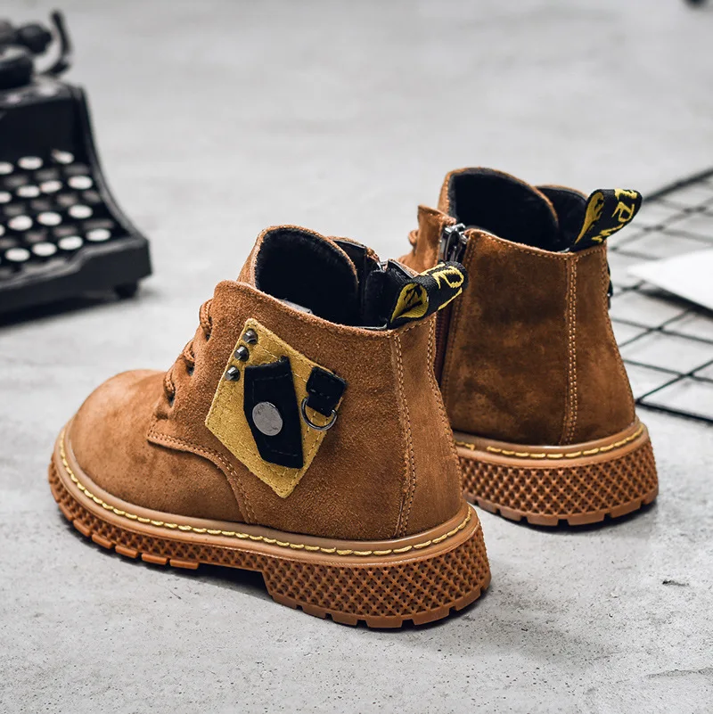 Boys Frosted Genuine Leather Boots Children Martin Boots Oxford Black Kids School Shoes Winter Flats Rubber Boots Ankle Non-slip