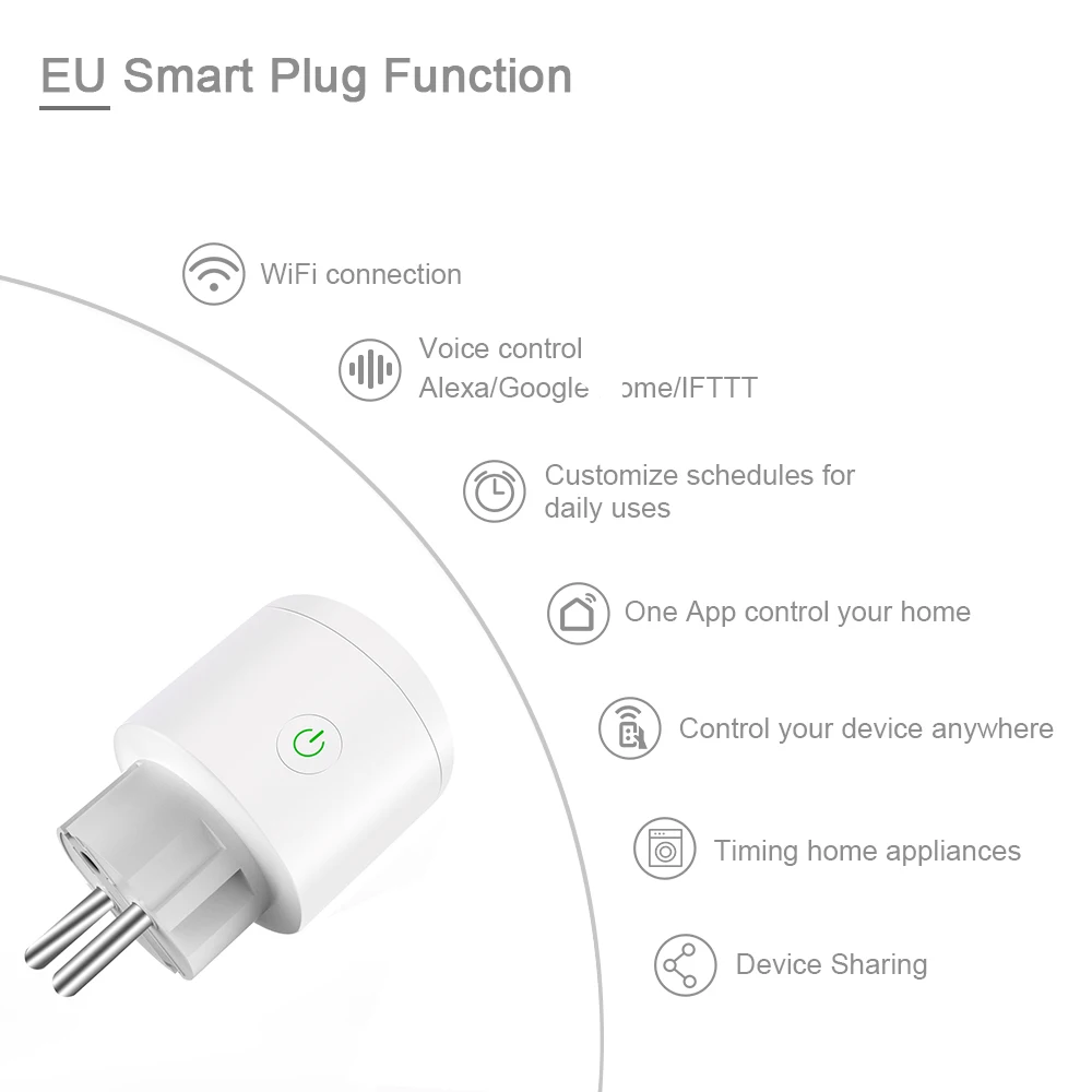 Умная розетка Wi-Fi с разъемом для ЕС и США, умный штекер IOS, Android, Google, Alexa, голосовой пульт дистанционного управления, умная розетка с разъемом питания