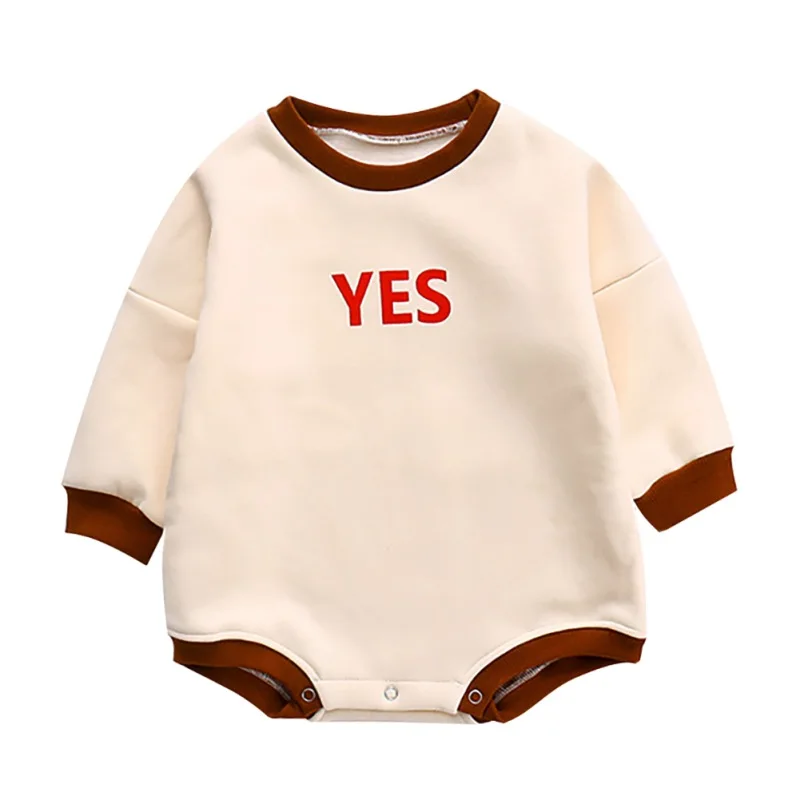 Новые плотные бархатные комбинезоны с длинными рукавами и буквенным принтом для маленьких девочек и мальчиков; осенний Детский комбинезон; цельные боди