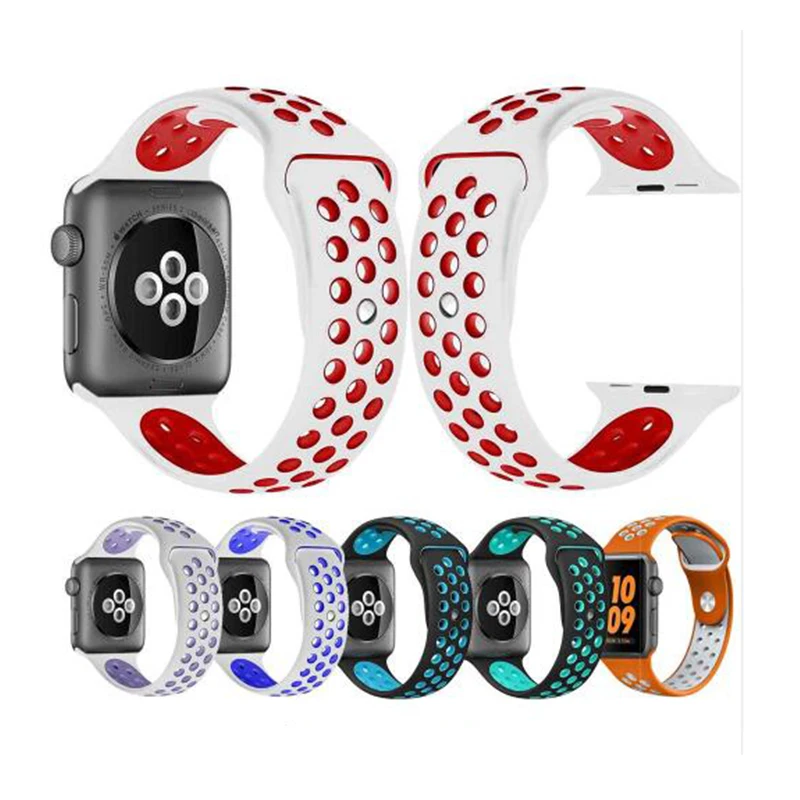 Новый дышащий Силикон Спортивный ремешок для Apple Watch 4 3 2 1 42 мм 38 мм резиновый ремешок для Nike + Iwatch 4 3 40 мм 44 мм