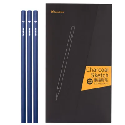 12pcs-medium Tenwin 12 шт. черный эскиз угольная ручка мягкая/Средняя/твердый, рисование инструмент деревянные Угольные карандаши для художественные принадлежности MS5550 - Цвет: 12pcs-medium