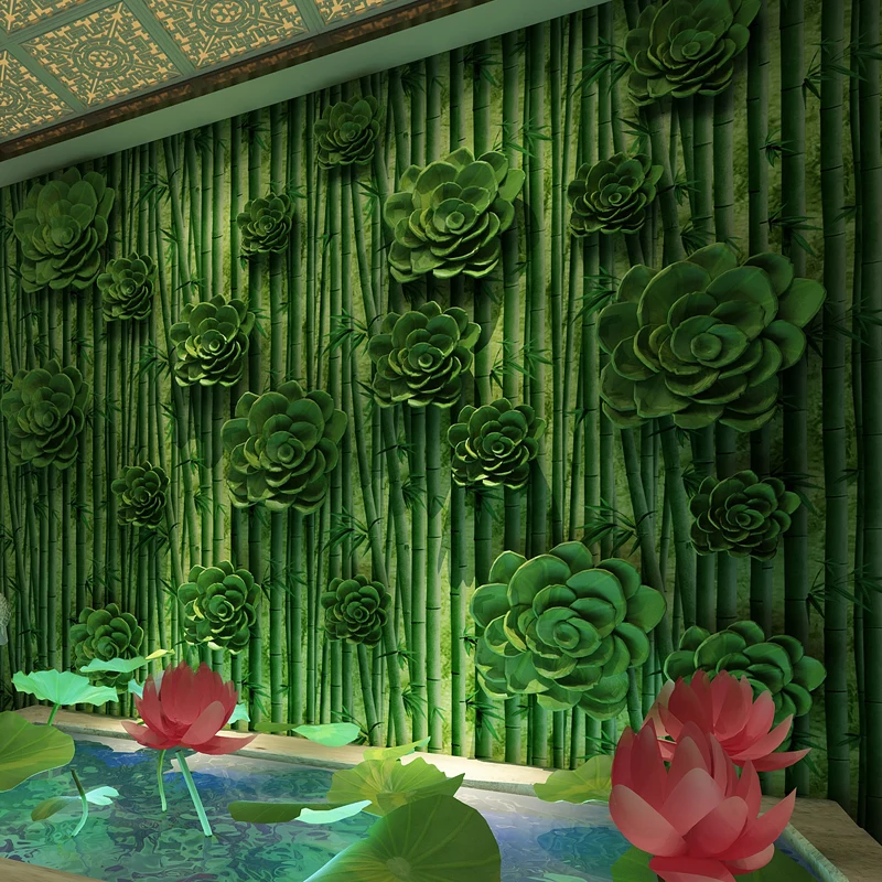 

Wallpapers,waterproof Chinese 3d Bamboo Vitnage Pvc Wallpaper For Dining Room Restaurant Living Room Wall Decals