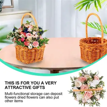 

1PC Rattan Woven Flower Basket Square Flowerpot Decoration Mini Gift Flower Arranging Storage Photography Props For Garden