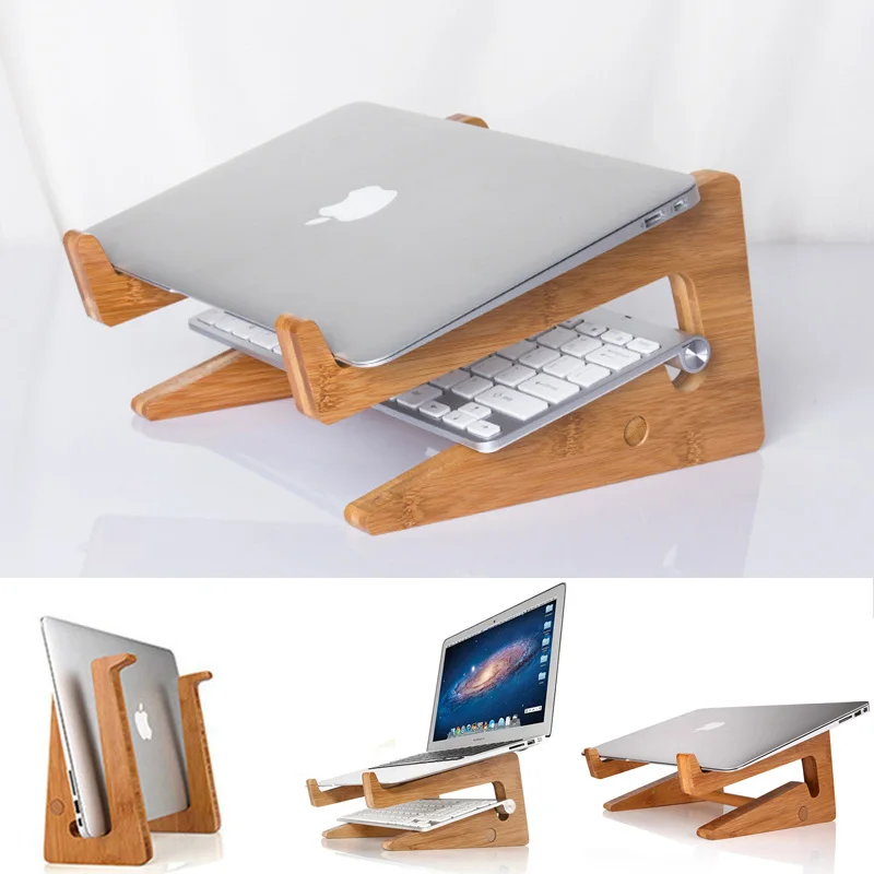 2 in 1 Bamboo Laptop Stand Increased Height Cooling storage stand for Macbook Air Pro Vertical Base Bracket for Notebook PC|Laptop Stand| - AliExpress