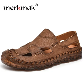 

Merkmak Cow Split Leather Sandals Men Shoes Mens Sandals Summer Slippers Casual Shoes Men New 2020 Slip On Sandalias Hombre