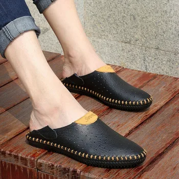 

2020 Spring Summer Fashion Men's Genuine Leather Anti-slip Hollow Out Shoes Breathable Light Comfrotble Sport Sandals Plus Size