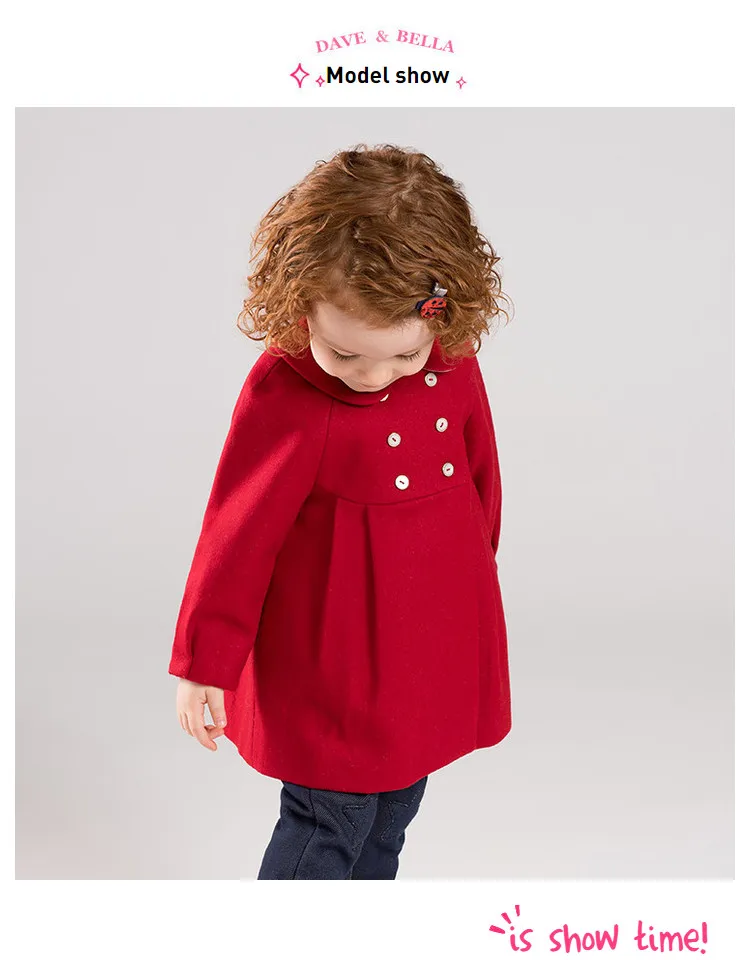 DB11744 dave bella/зимнее милое однотонное пальто на пуговицах для маленьких девочек; топы для детей; модная верхняя одежда для малышей