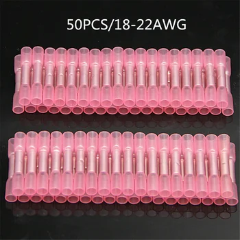

50PCS Insulated Heat Shrink Butt Wire Electric Crimp Terminal Connector 18-22AWG