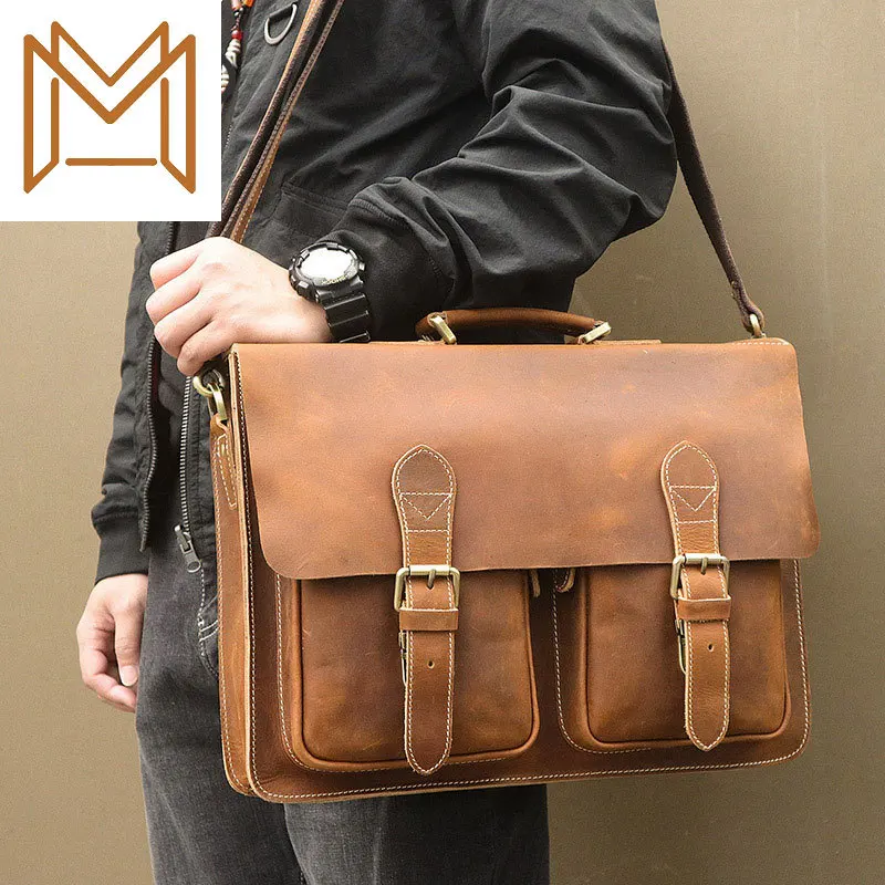 

Crazy Horsehide Genuine Leather Male Layer Cowhide Man Single Shoulder Package Concise Atmosphere Briefcase