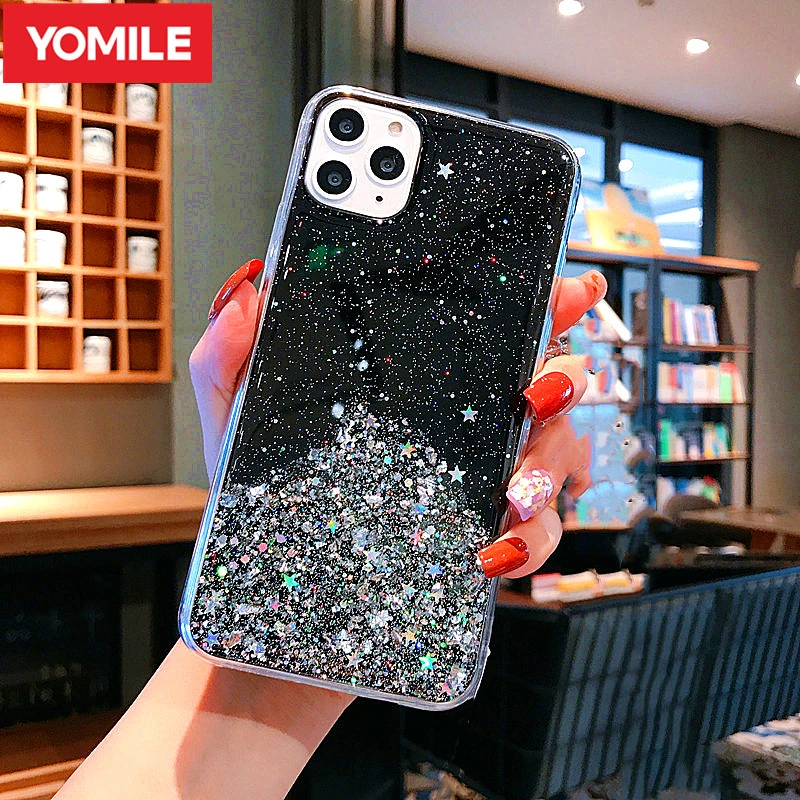 Блестящий блестящий чехол со звездой для iPhone 6 6S 7 8 Plus X XR XS Max звездное небо
