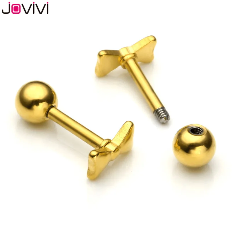 Jovivi 16G серьги-гвоздики из нержавеющей стали с бантом спиральный для хряща Бар пирсинг для пупка штанга серьги для пирсинга