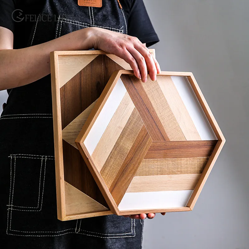 

Rectangular Natural Wood Tray Serving Tray Decorative Platters For Coffee Tea Wine New