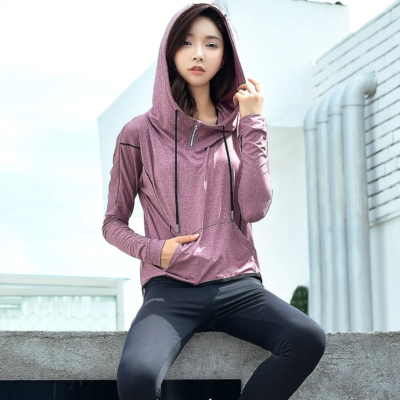 

Yoga Sports WOMEN'S Suit Spring New Style Quick-Dry Long Sleeve Hooded Pullover Tight Three-piece Set Profession Running Fitness