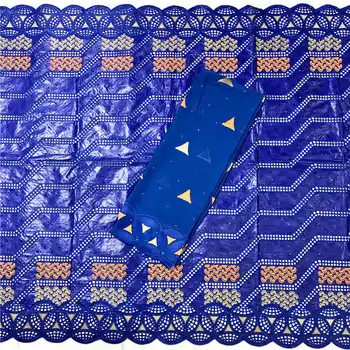 

2020latest soft cotton Gezner lace with scarf African Bazin riche brode lace fabric for wedding Dresses classic royalblue