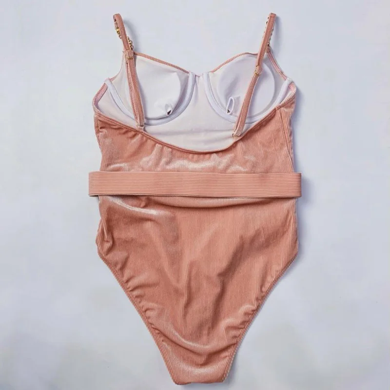 Riseado Vintage One Piece Swimsuit Women Swimwear 2020 Push Up Bathing Suits Belted Swim Wear Summer Solid One-piece Suits