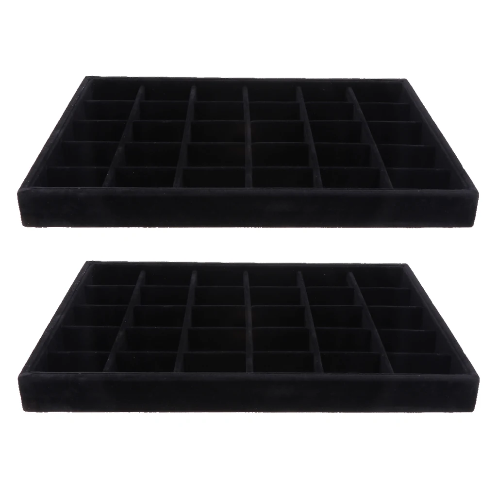 2Pcs Velvet Bracelet Bangle Watch Jewelry Display Stand Tray Black Velvet, large storage capacity, 35*24*3cm