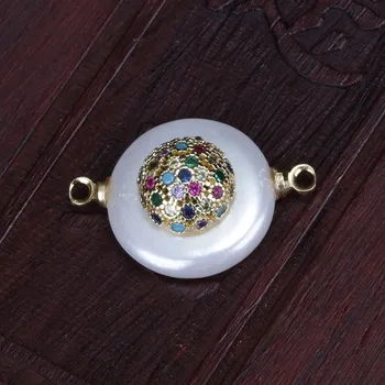 

rainbow cz paved tiny round ball disc disk charm white pearl beads connector for bracelet choker diy jewelry making