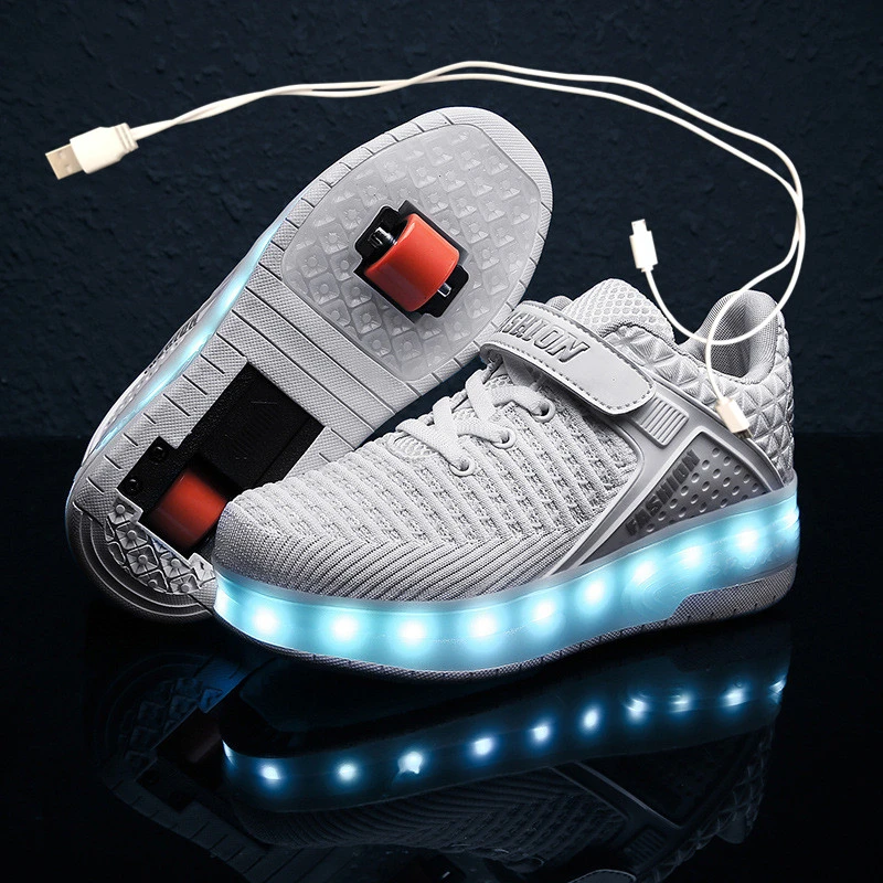 Two Wheels Luminous Sneakers Led Light Roller Skate Shoes for Children Kids Led Shoes Boys Girls Shoes Light Up With wheels Shoe