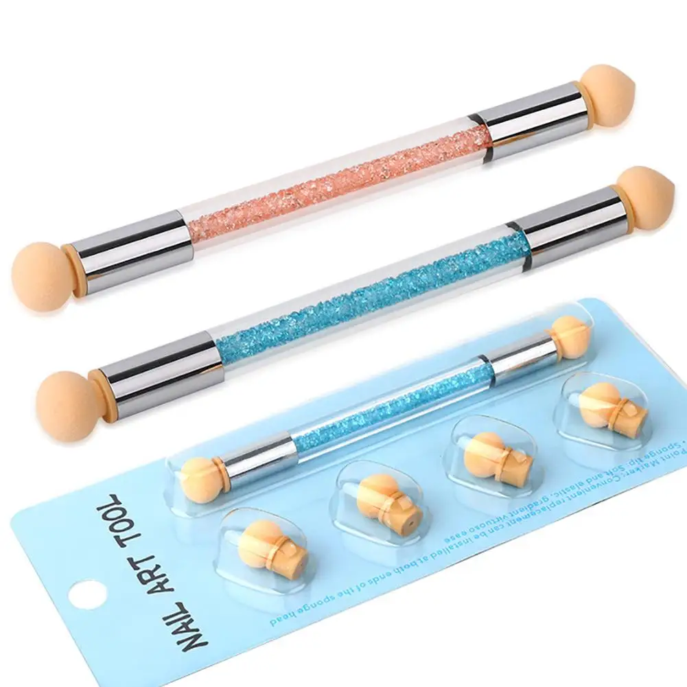 

MeterMall Double End Nail Art Gel Polish Color Gradient Brush Double-Headed Sponge Smudged Nail Pen Manicure Tools