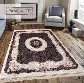

Pamuklife Artificial Leather Based Non Slip Base Carpet Alya Brown Modern Super Soft Carpet Washable Daily Fashion Style