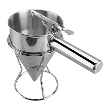

Stainless Steel Donut Cupcake Batter Dispenser Funnel Pancake Maker Helper Rack Spring-loaded Handle C66