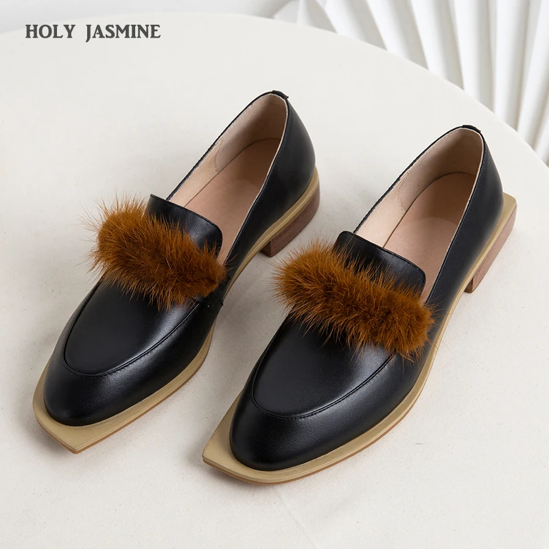 

2020 Spring Hot Sale Pumps Fashion Square Heel High Quality Sheepskin Round Toe Shoes Genuine Leather New Elegant Women's Pumps