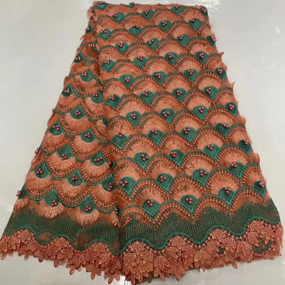 

High Quality African Tulle Guipure Cord Lace Fabric Latest Nigerian French Network Cord Lace Fabric With bead For Dress