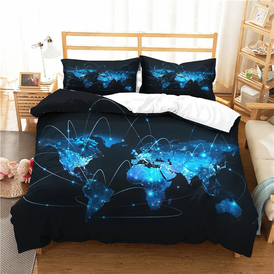

A Bedding Set 3D Printed Duvet Cover Bed Set World Map Home Textiles for Adults Bedclothes with Pillowcase #DT05