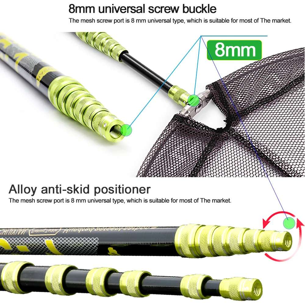 4M 3.6M 3.0M 2.1M Ultralight carbon Positioning Retractable Fishing Net Telescoping Foldable Net Pole Folding Landing fishing net,fishing landing net
